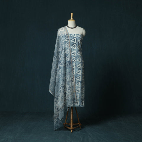 Hand block batik print cotton 3pc unstitched dress material