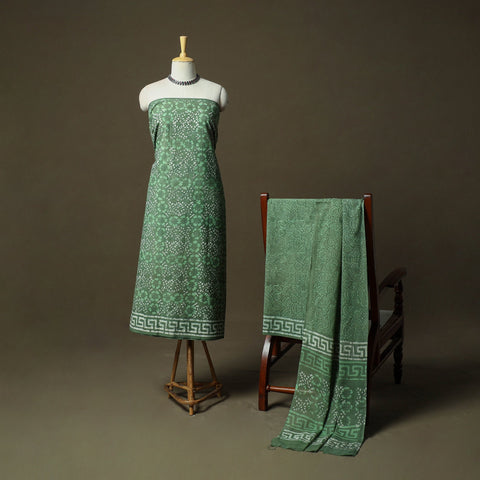 Hand block batik print cotton 3pc unstitched dress material