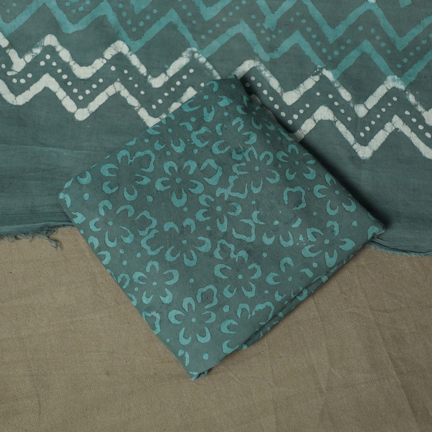 Hand block batik print cotton 3pc unstitched dress material
