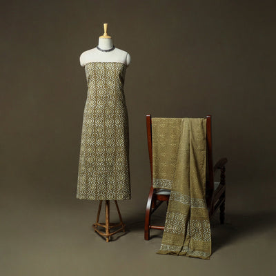 Hand block batik print cotton 3pc unstitched dress material