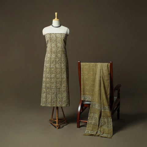 Hand block batik print cotton 3pc unstitched dress material