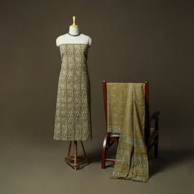 Hand block batik print cotton 3pc unstitched dress material