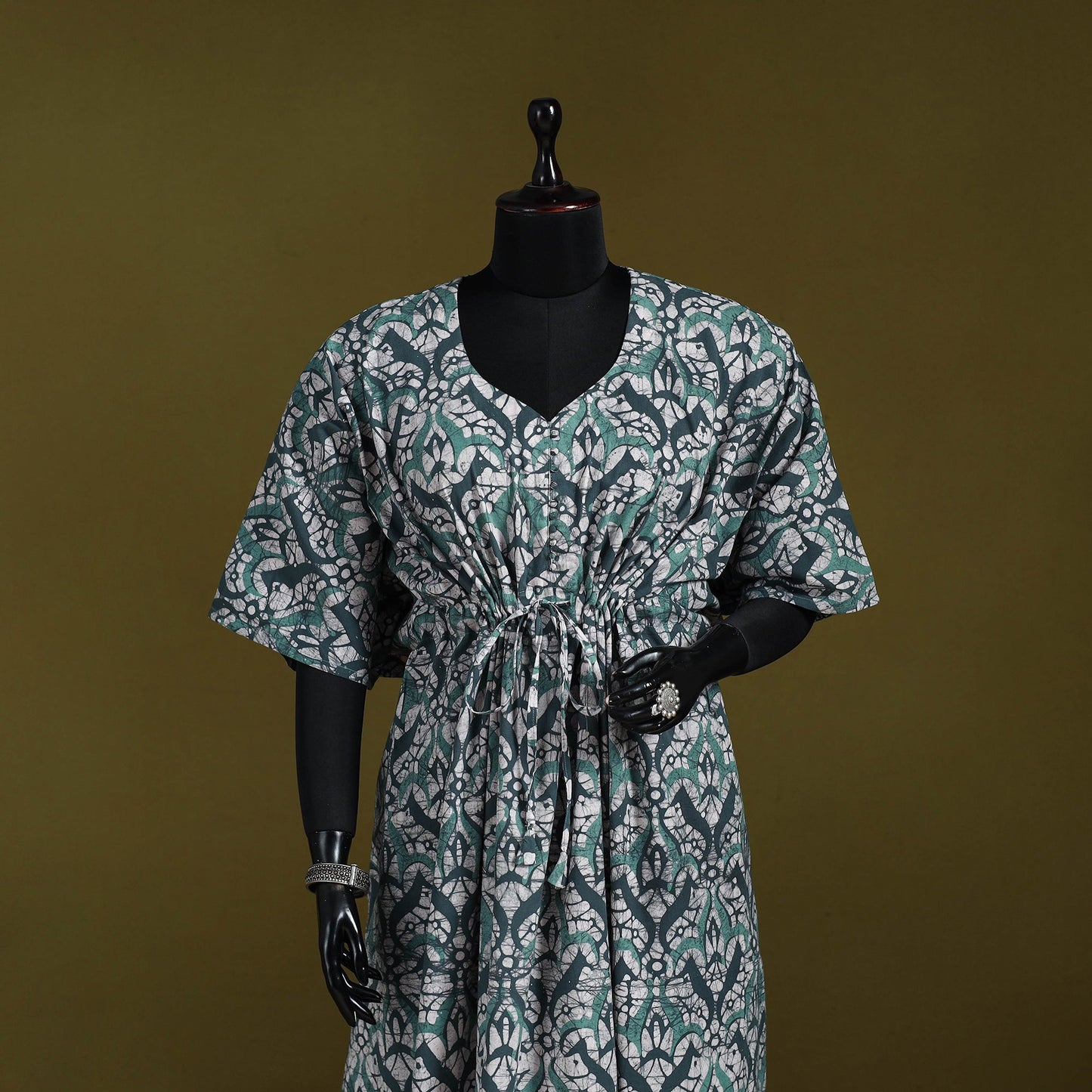 Hand batik cotton long kaftan 11 - handcrafted
