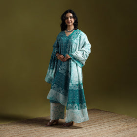 Hand block batik print cotton suit set with dupatta