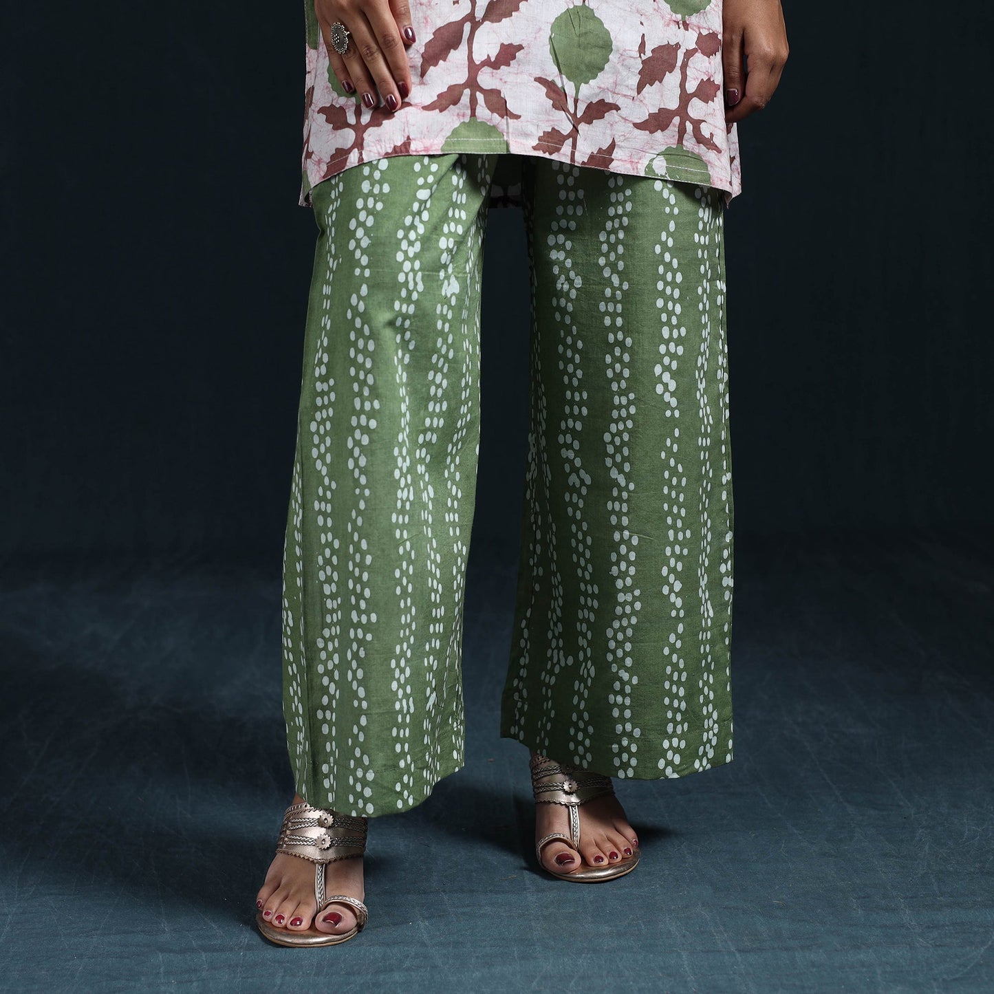 Hand batik cotton suit set with dupatta for women 06