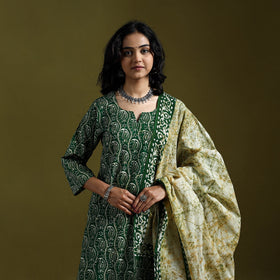 Hand block batik print cotton suit set with dupatta
