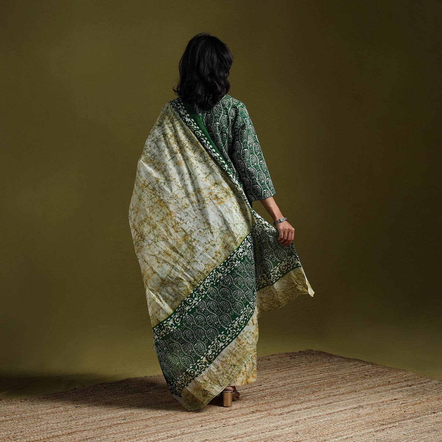 Hand block batik print cotton suit set with dupatta