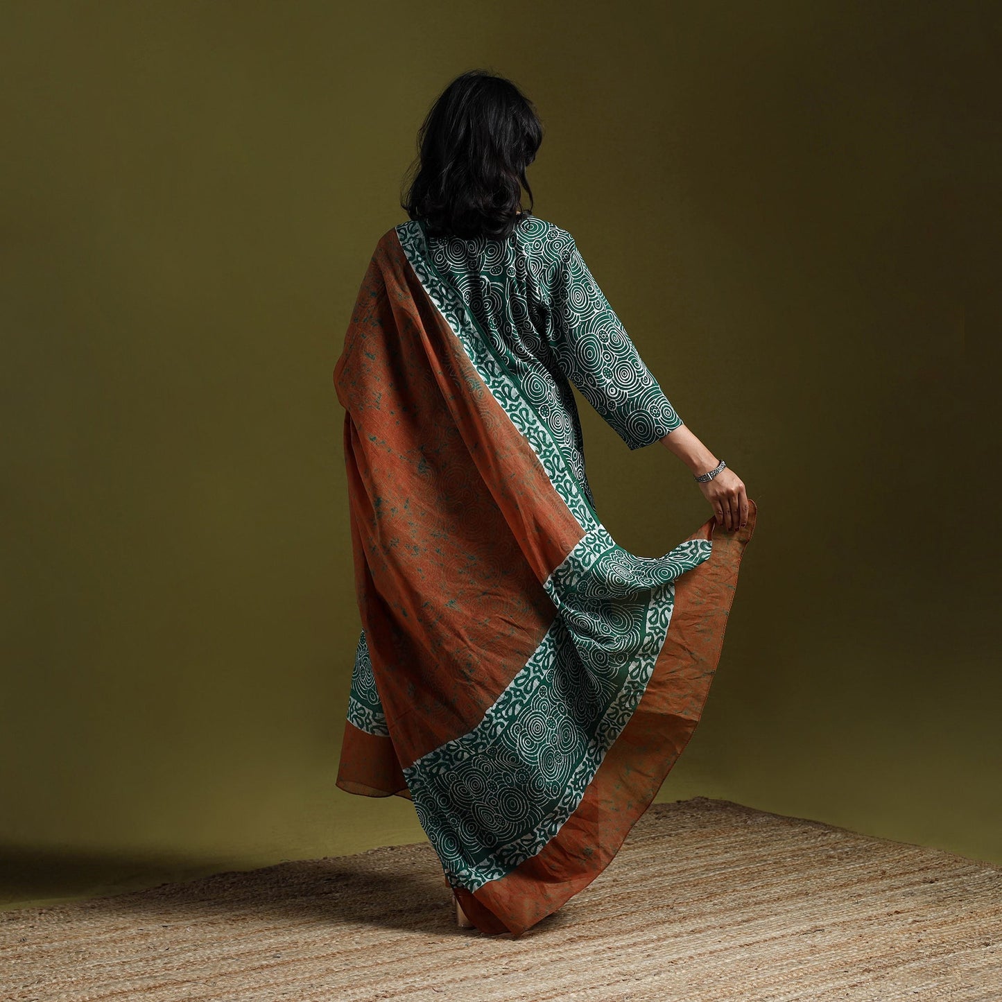 Hand block batik print cotton suit set with dupatta