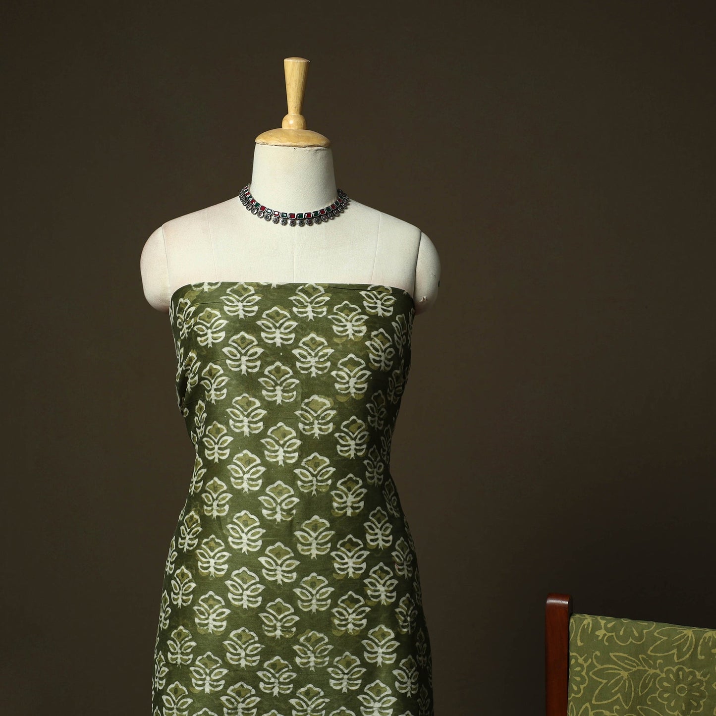 Hand block batik print maheshwari silk 3pc unstitched dress