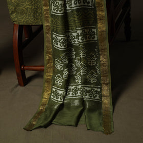 Hand block batik print maheshwari silk 3pc unstitched dress