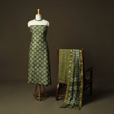 Hand block batik print maheshwari silk 3pc unstitched dress