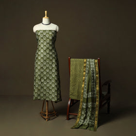 Hand block batik print maheshwari silk 3pc unstitched dress