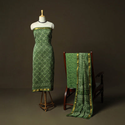 Hand block batik print maheshwari silk 3pc unstitched dress