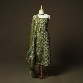 Hand block batik print maheshwari silk 3pc unstitched dress