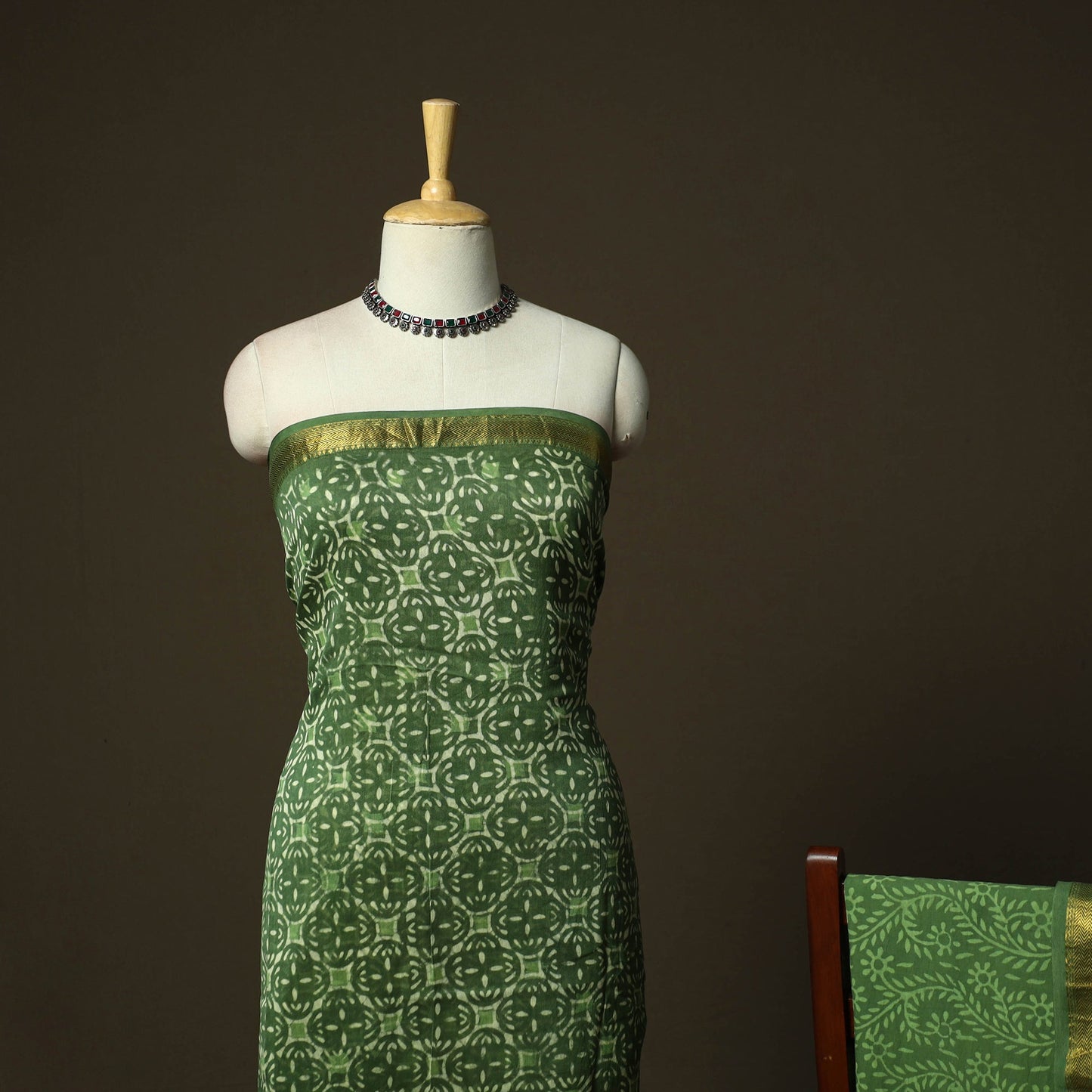 Hand block batik print maheshwari silk 3pc unstitched dress