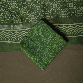 Hand block batik print maheshwari silk 3pc unstitched dress