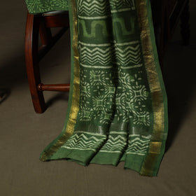 Hand block batik print maheshwari silk 3pc unstitched dress