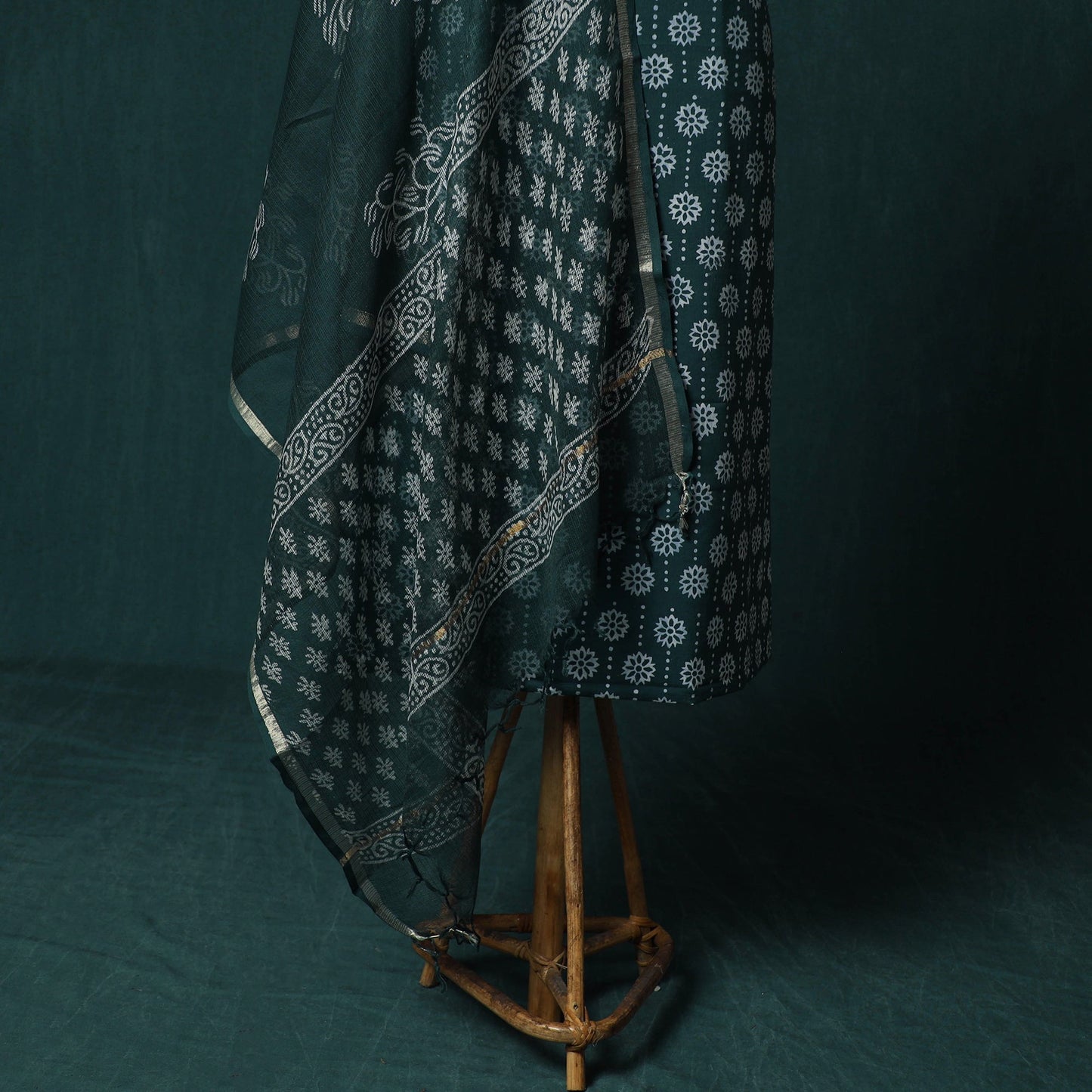 Hand block jaipur print cotton 3pc unstitched dress