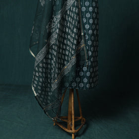 Hand block jaipur print cotton 3pc unstitched dress