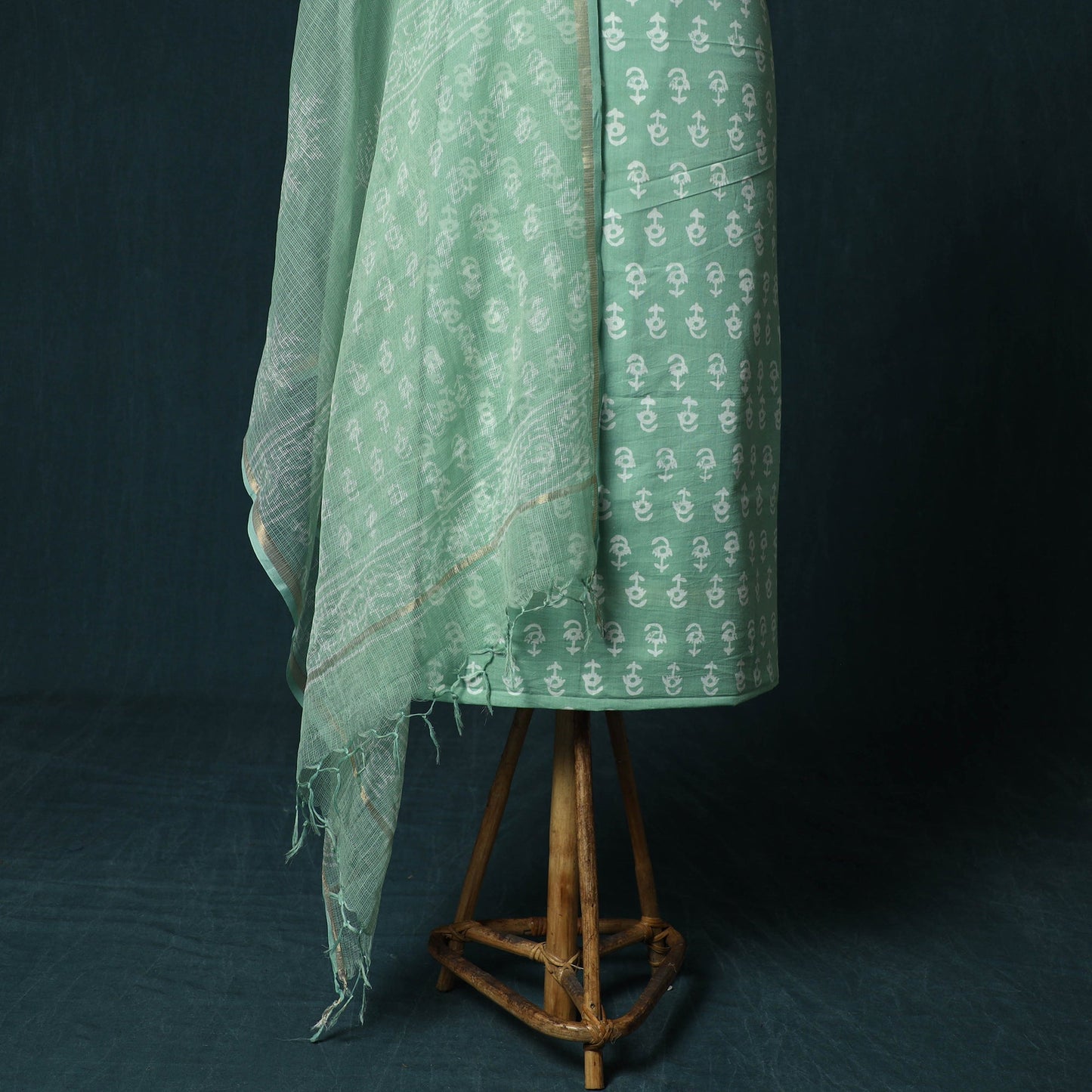 Hand block jaipur print cotton 3pc unstitched dress
