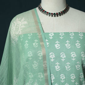 Hand block jaipur print cotton 3pc unstitched dress