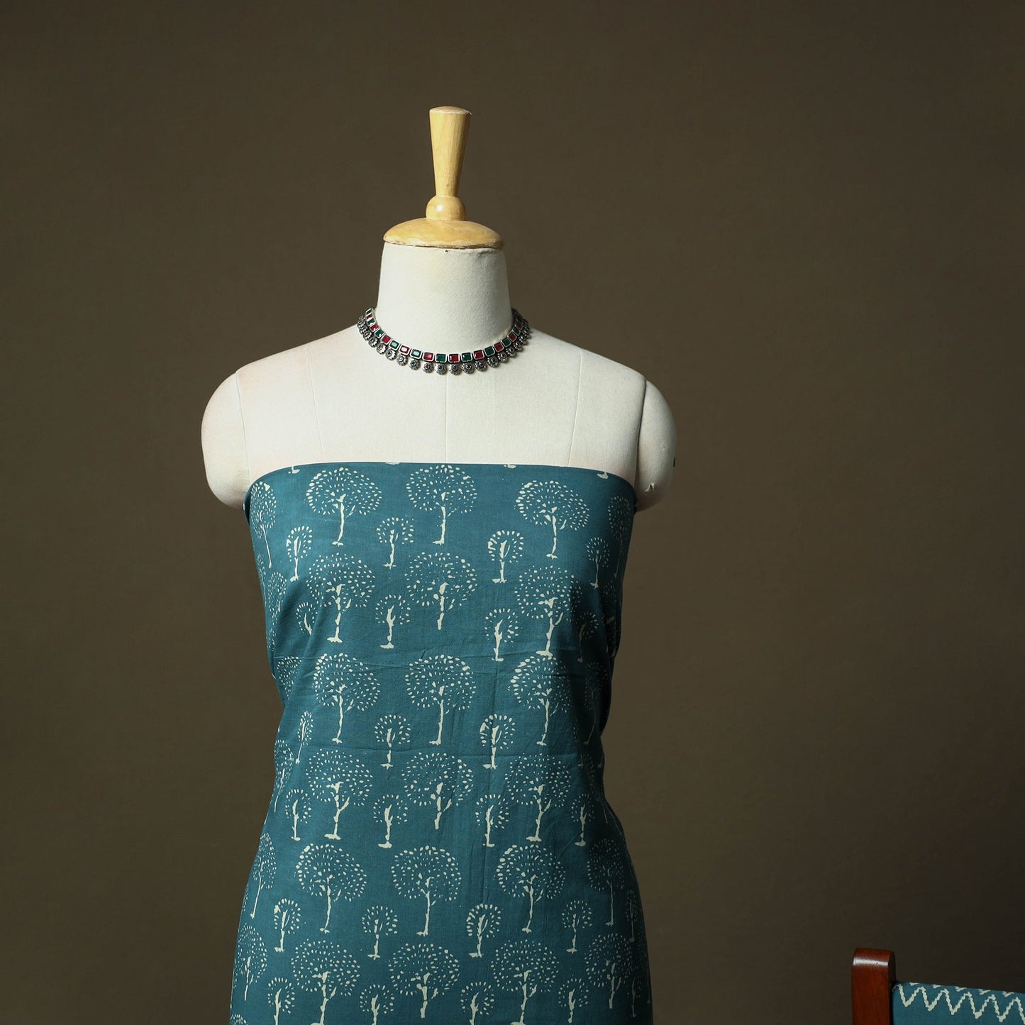 Hand block jaipur print cotton 3pc unstitched dress