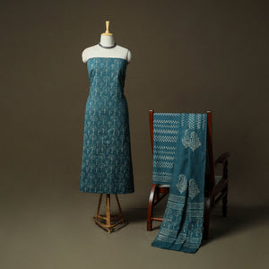 Hand block jaipur print cotton 3pc unstitched dress