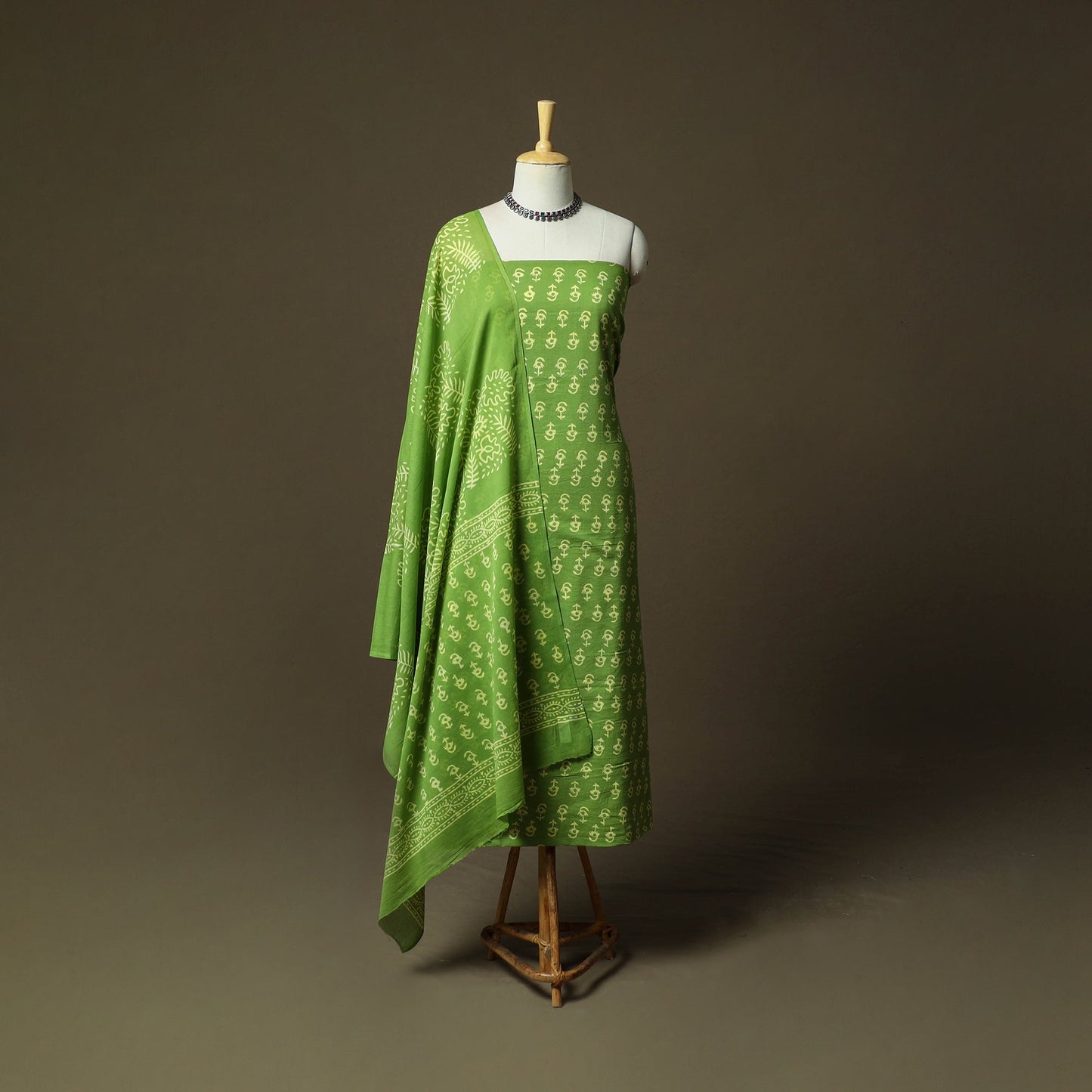 Hand block jaipur print cotton 3pc unstitched dress