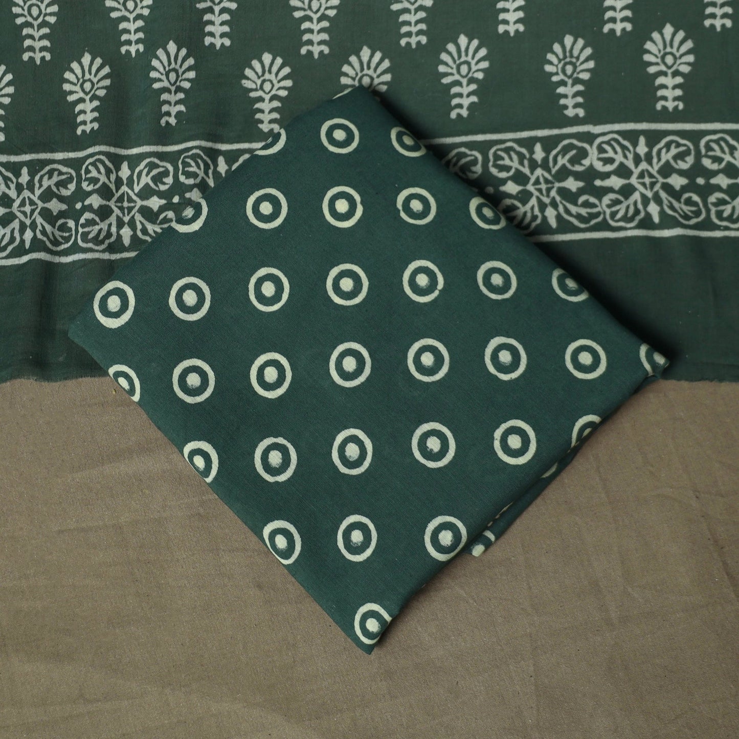 Hand block jaipur print cotton 3pc unstitched dress