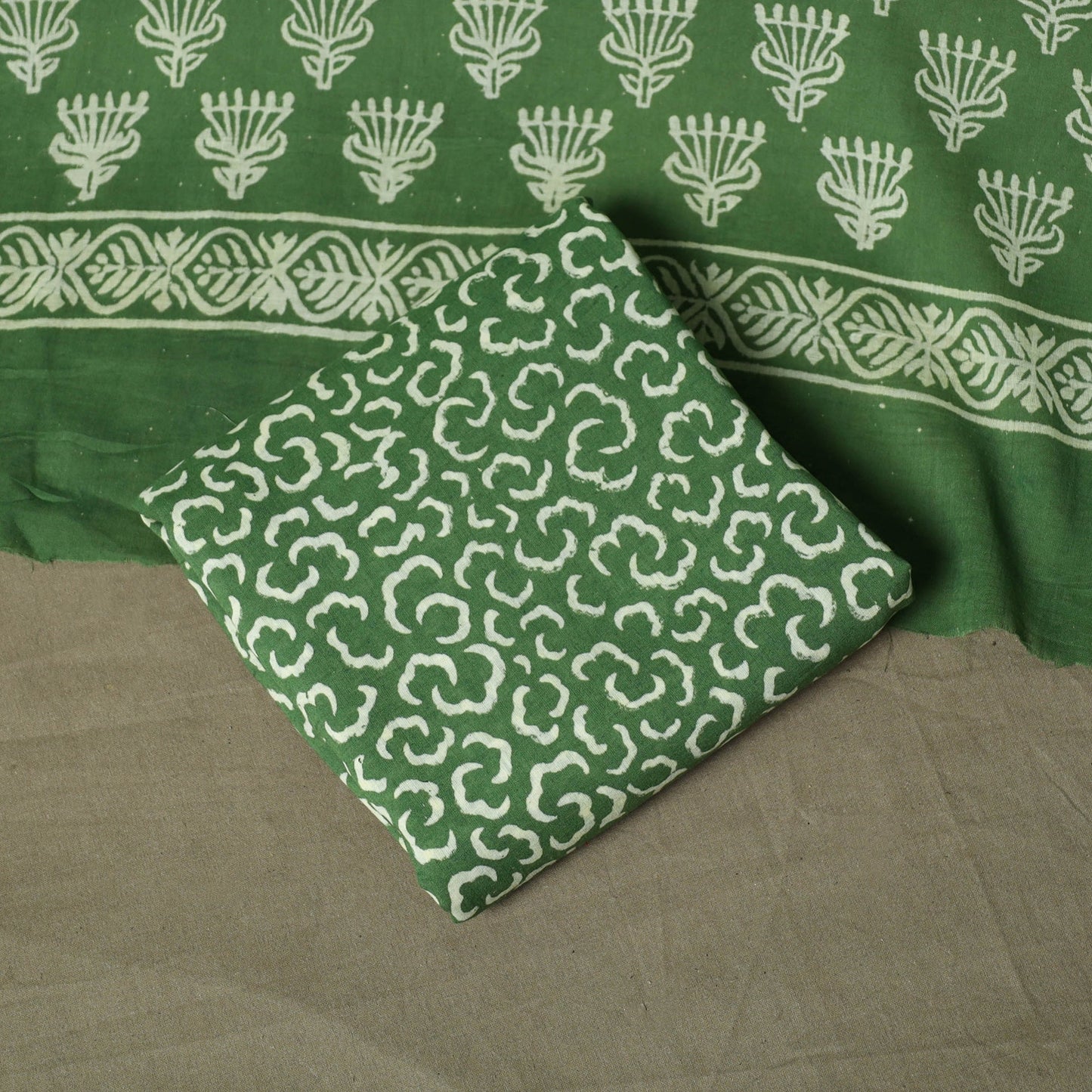 Hand block jaipur print cotton 3pc unstitched dress