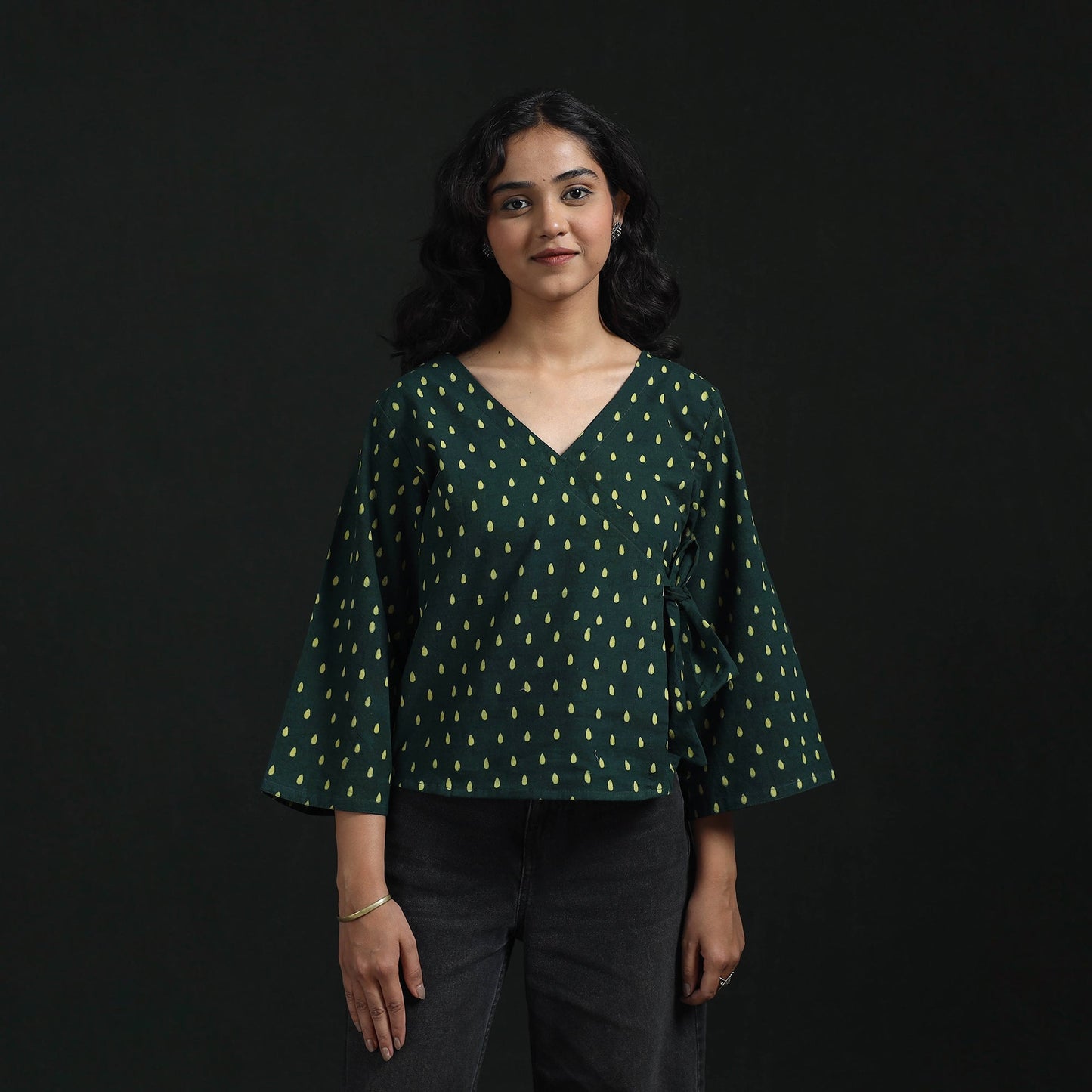 Hand block print cotton natural dyed angrakha ajrakh crop