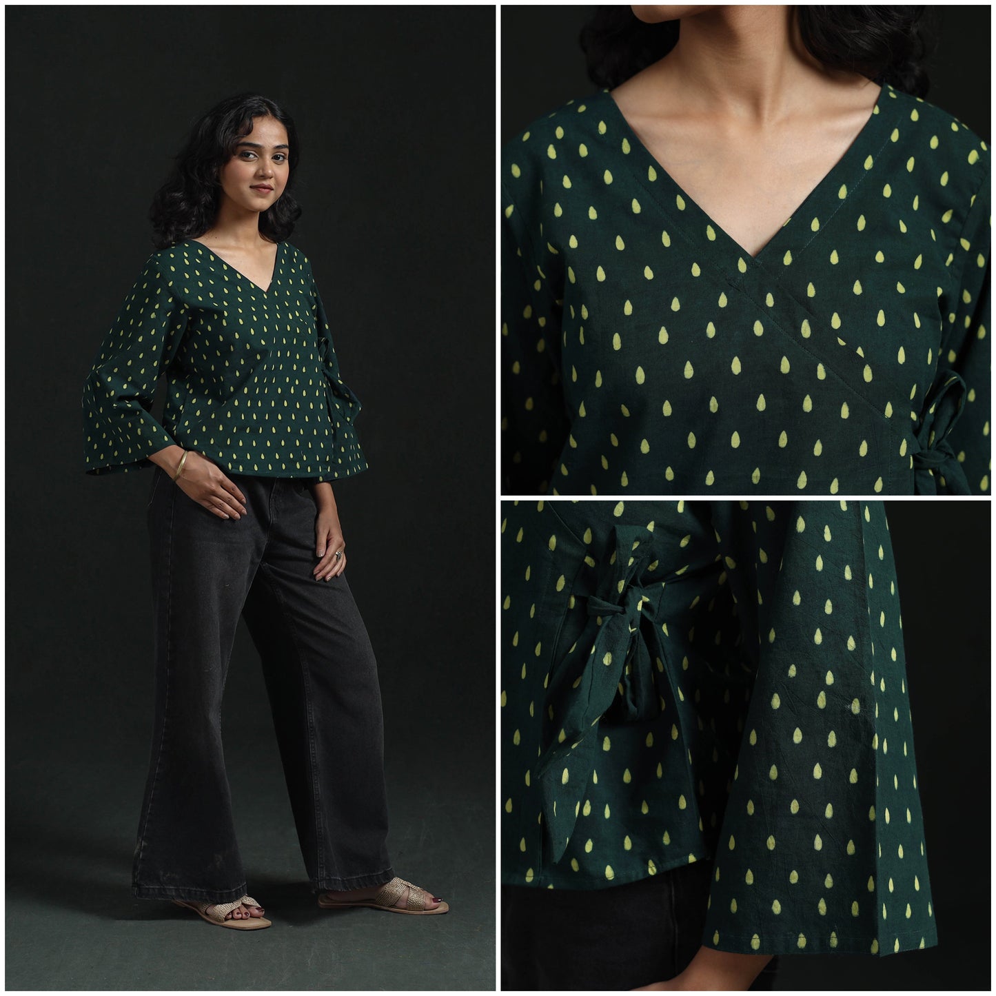 Hand block print cotton natural dyed angrakha ajrakh crop