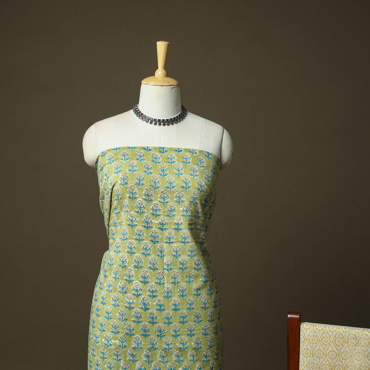 Hand block print cotton sanganeri 3pc unstitched dress