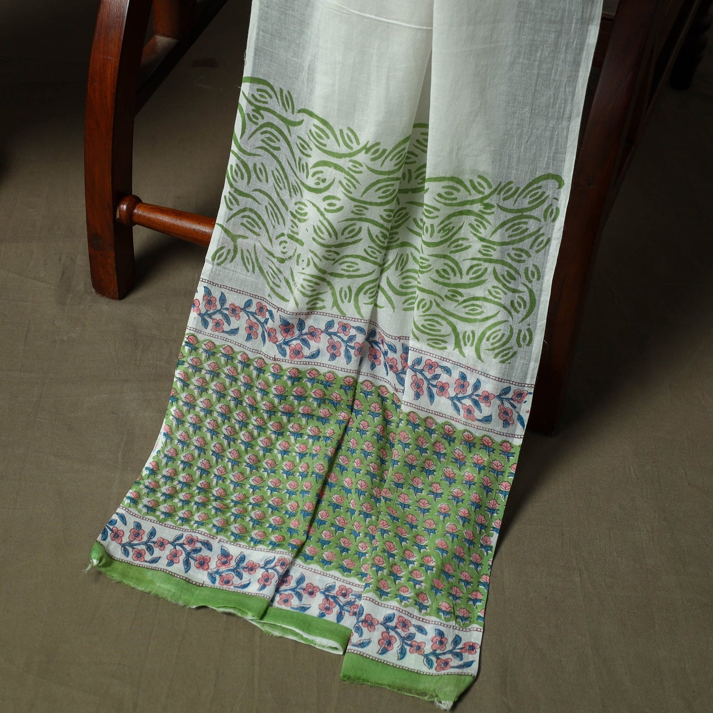 Hand block print cotton sanganeri 3pc unstitched dress