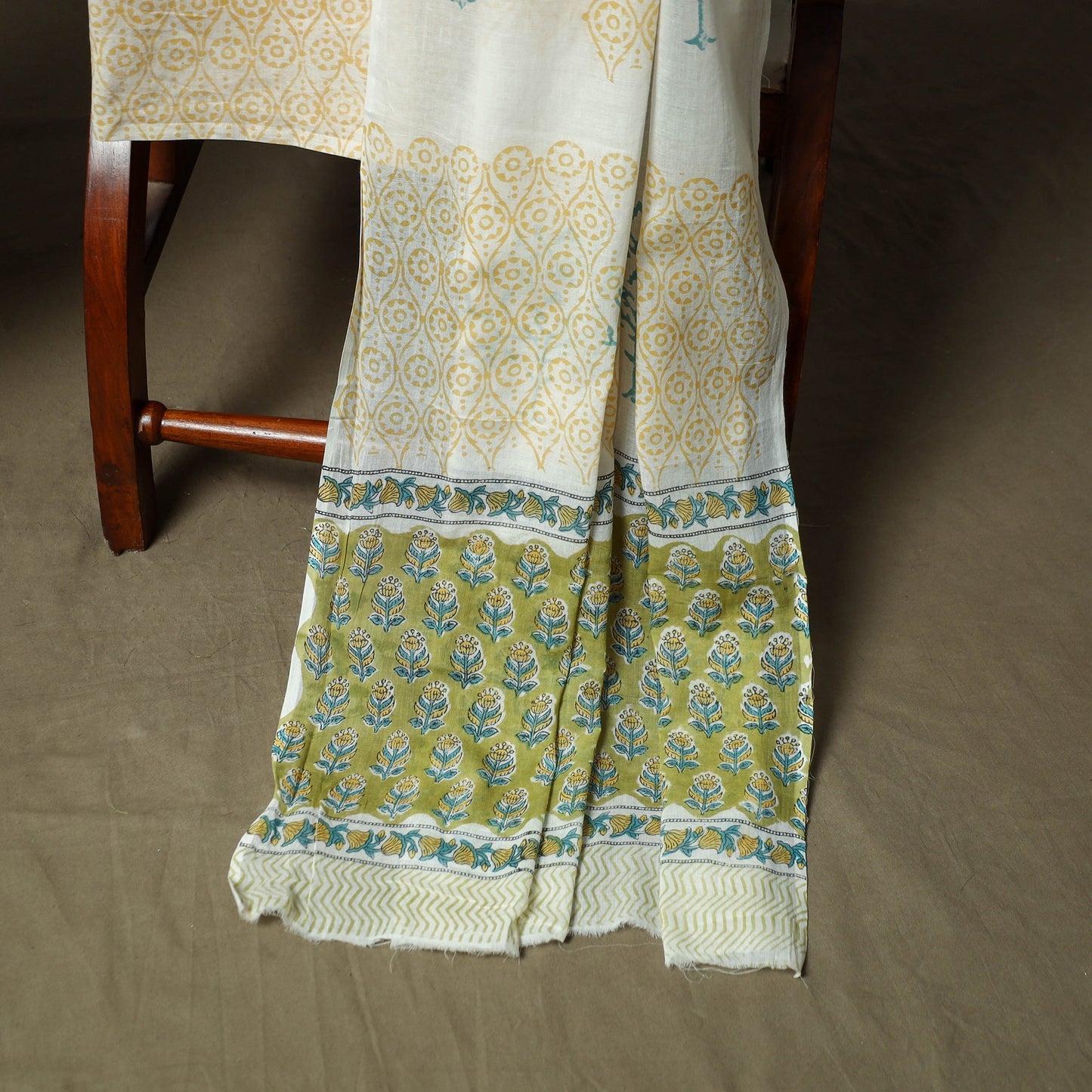 Hand block print cotton sanganeri 3pc unstitched dress