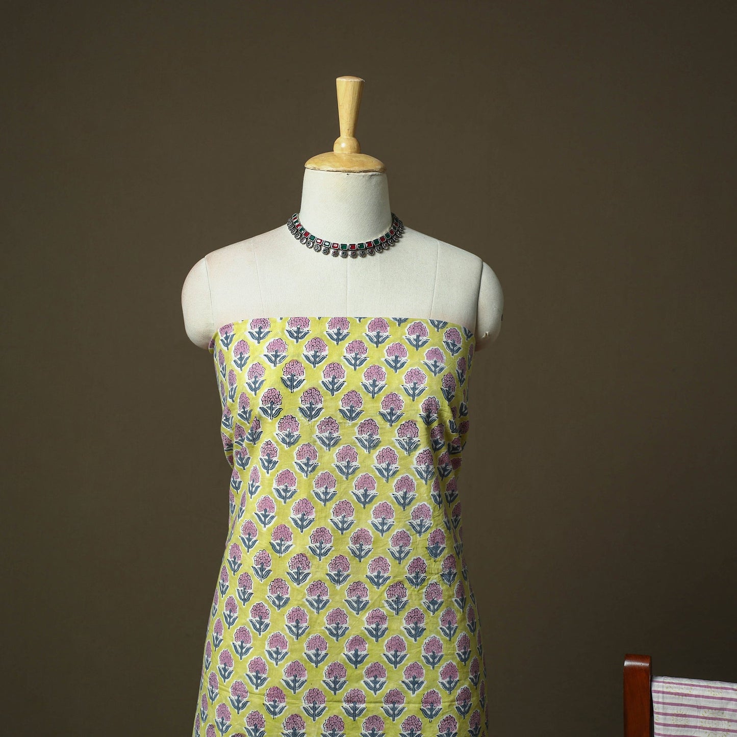 Hand block print cotton sanganeri 3pc unstitched dress