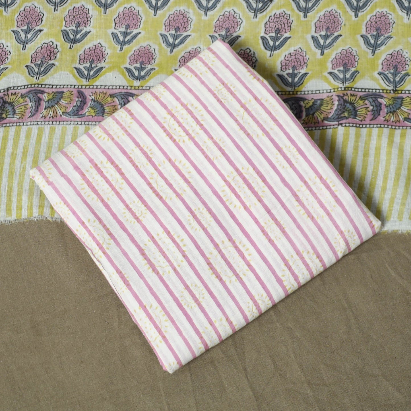 Hand block print cotton sanganeri 3pc unstitched dress