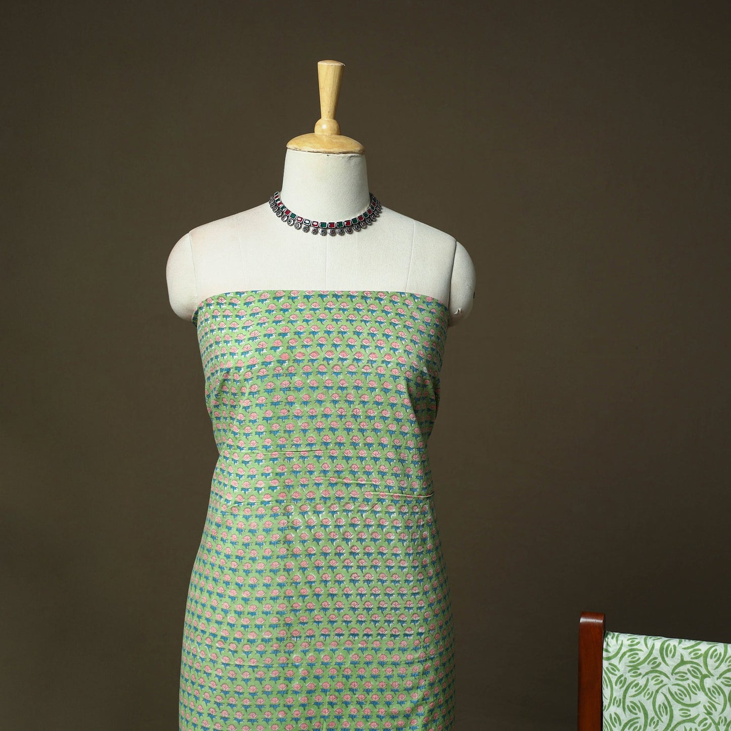 Hand block print cotton sanganeri 3pc unstitched dress