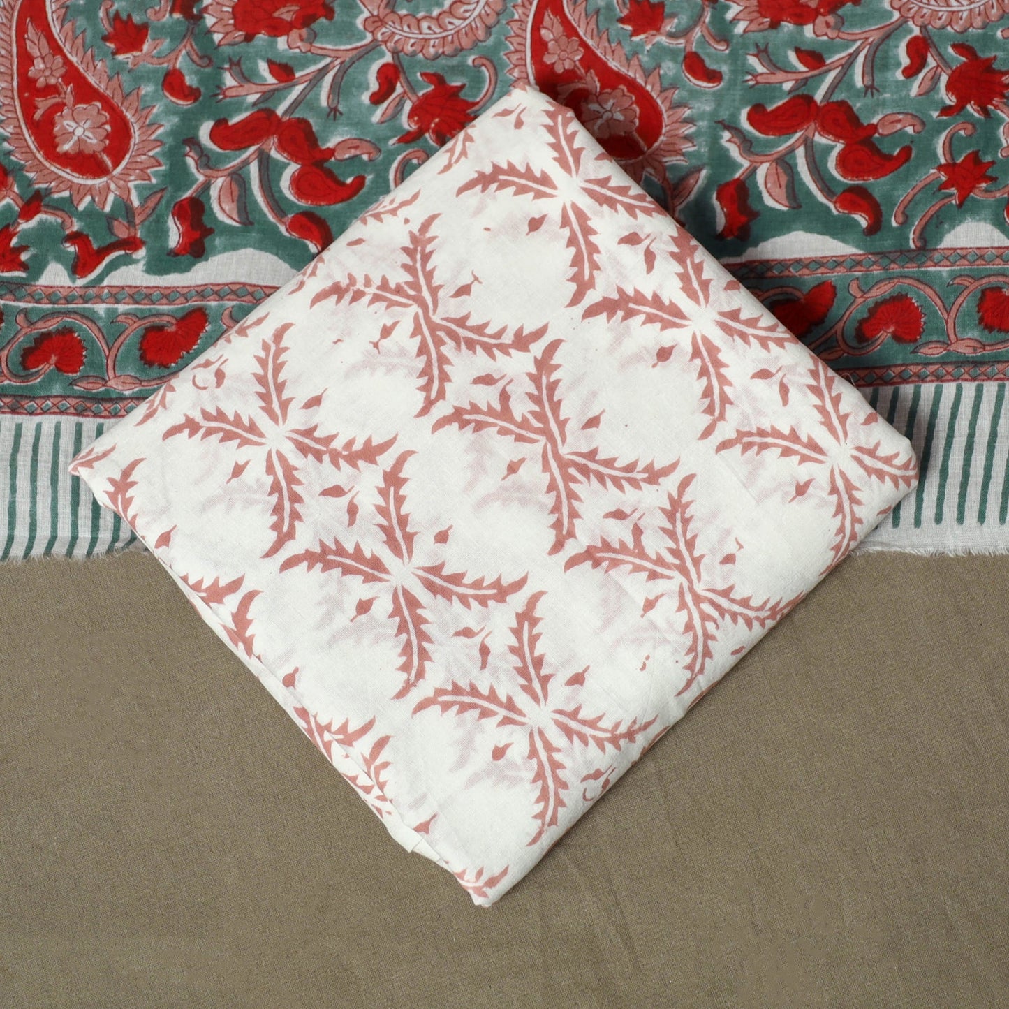 Hand block print cotton sanganeri 3pc unstitched dress