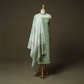 Hand block print cotton sanganeri 3pc unstitched dress