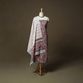 Hand block print cotton sanganeri 3pc unstitched dress