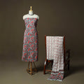 Hand block print cotton sanganeri 3pc unstitched dress