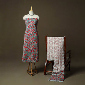 Hand block print cotton sanganeri 3pc unstitched dress