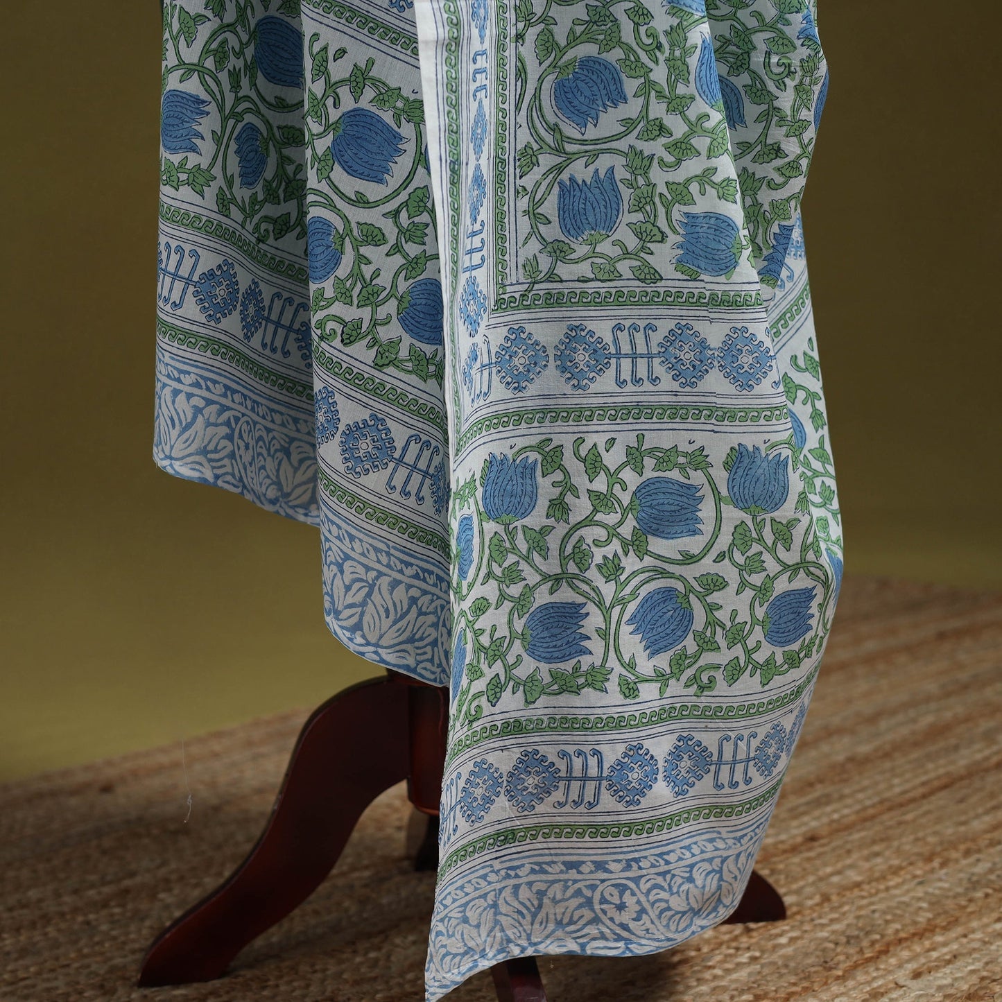 Hand cotton sanganeri floral dupatta 02 - handcrafted