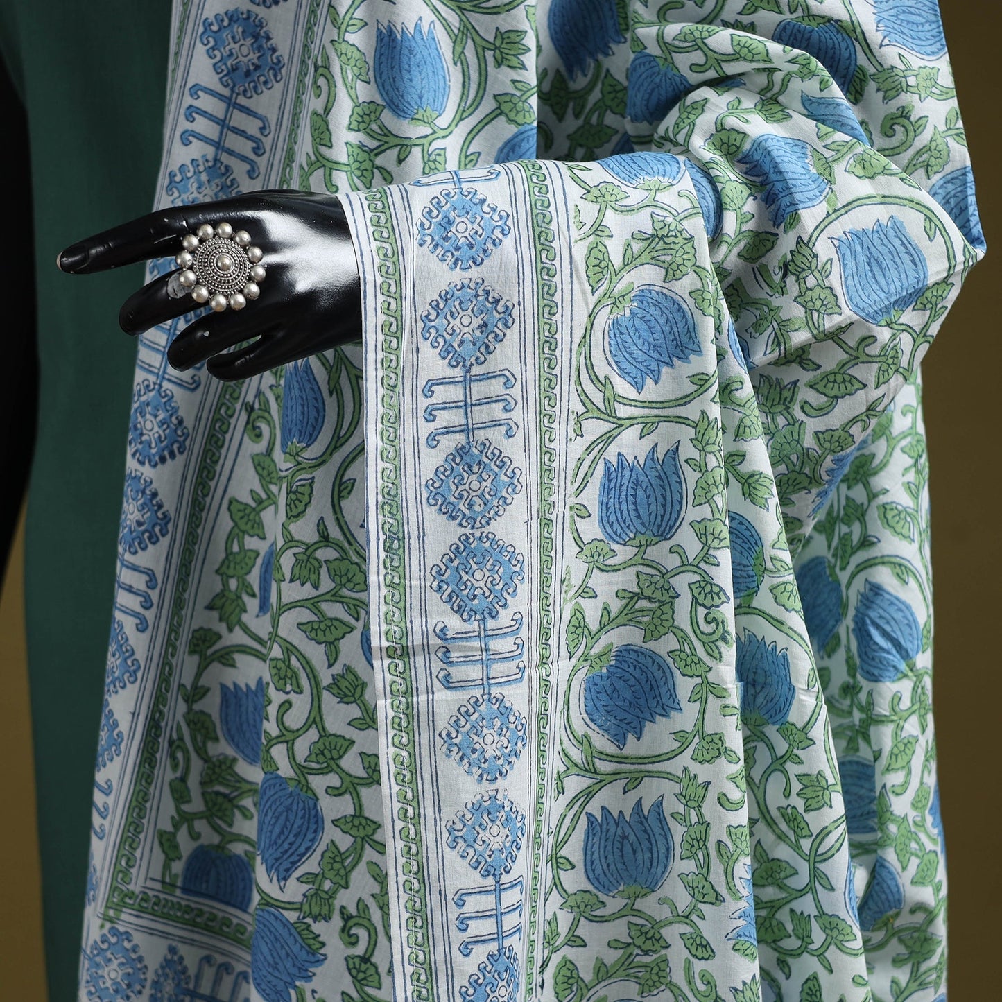 Hand cotton sanganeri floral dupatta 02 - handcrafted