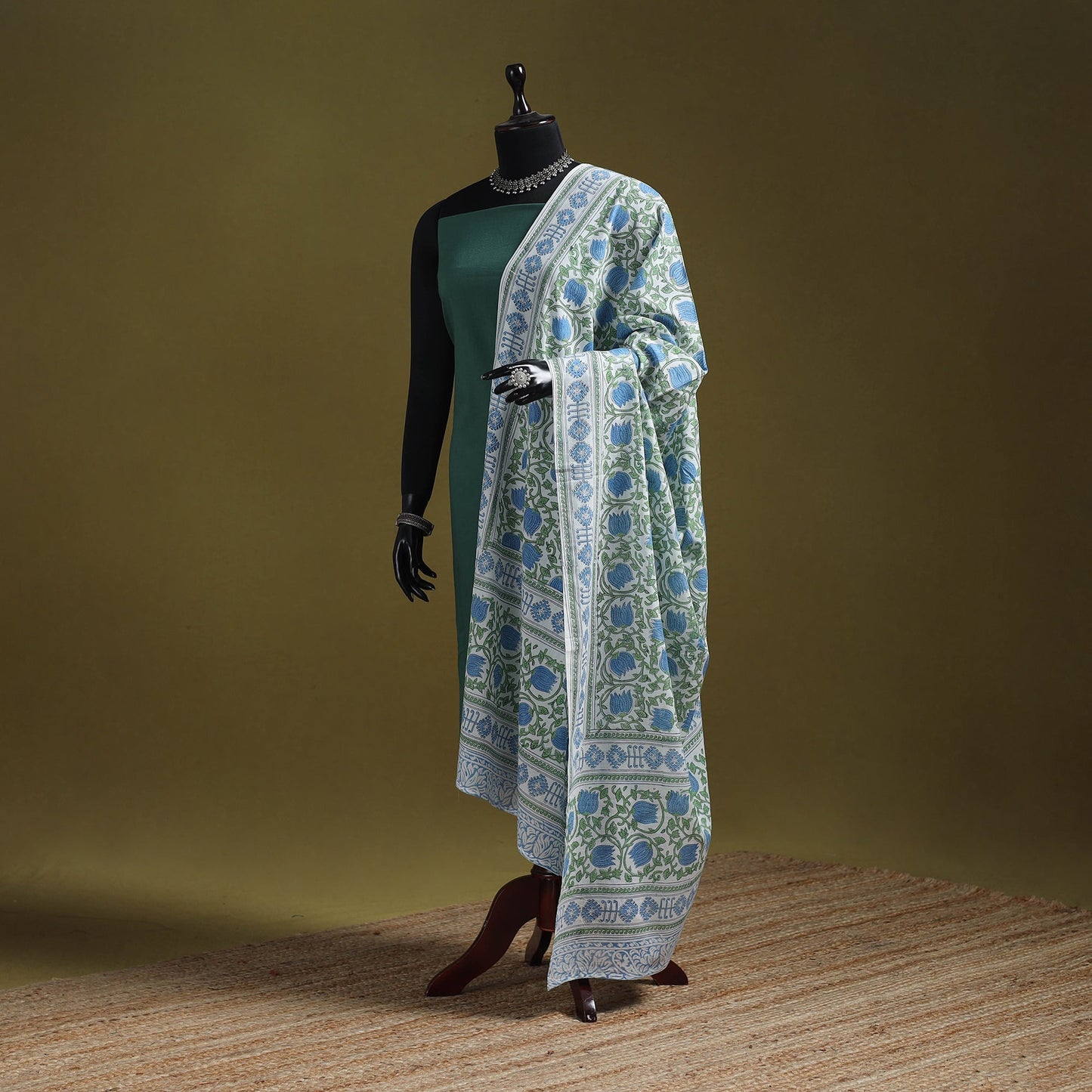Hand cotton sanganeri floral dupatta 02 - handcrafted