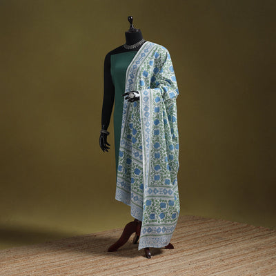 Hand cotton sanganeri floral dupatta 02 - handcrafted
