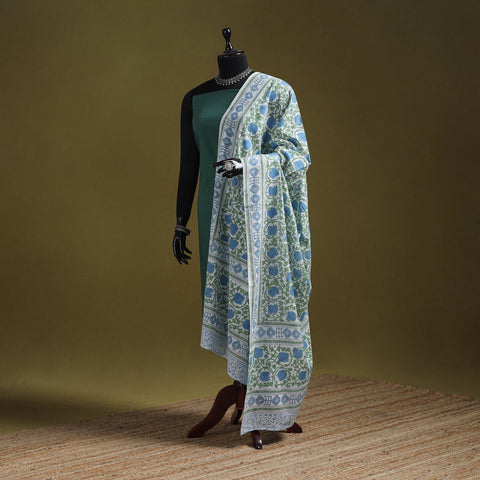 Hand cotton sanganeri floral dupatta 02 - handcrafted
