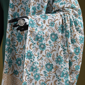 Hand cotton sanganeri floral dupatta 05 - handcrafted