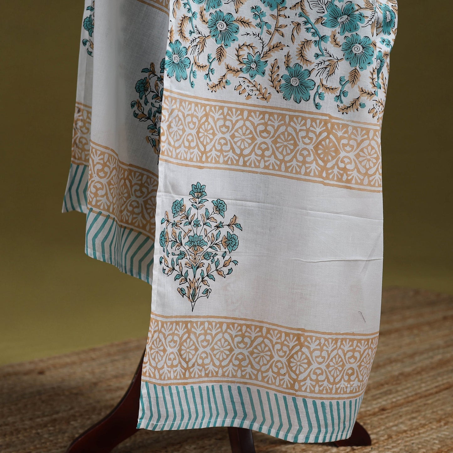Hand cotton sanganeri floral dupatta 05 - handcrafted